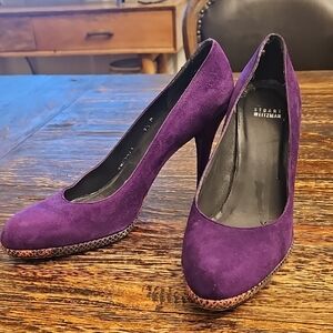 Stuart Weitzman Deep Purple Suede Pumps with Snakeskin Trim 9.5
